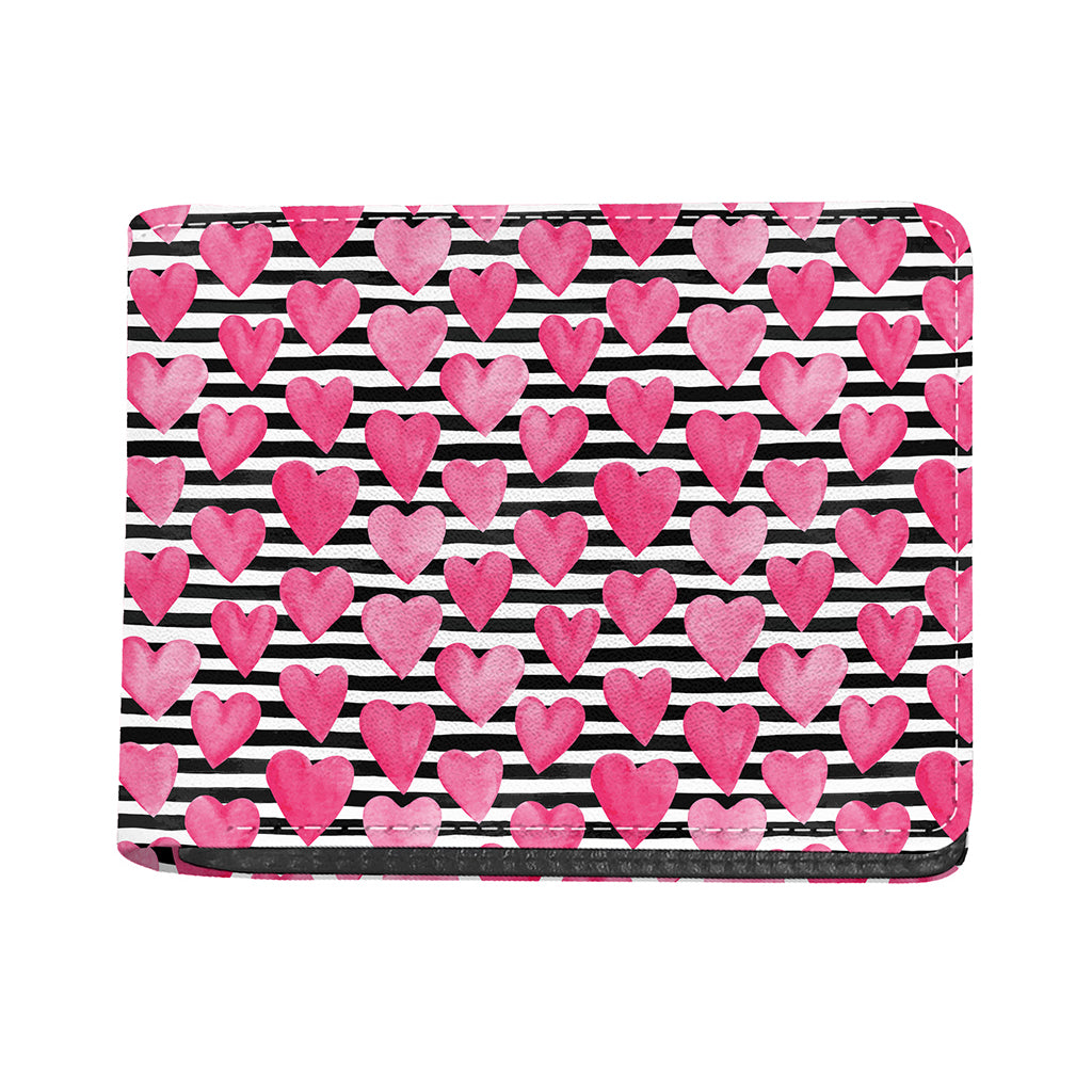 Black And White Striped Heart Print Bifold Wallet