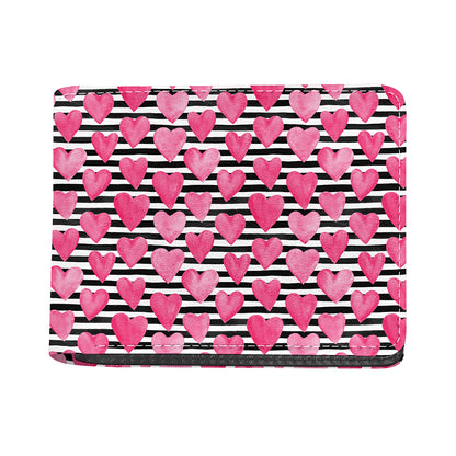 Black And White Striped Heart Print Bifold Wallet