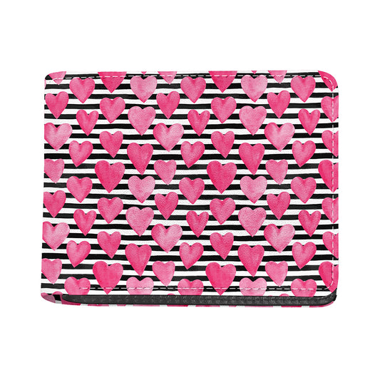 Black And White Striped Heart Print Bifold Wallet