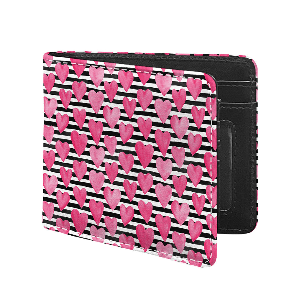 Black And White Striped Heart Print Bifold Wallet