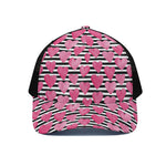 Black And White Striped Heart Print Black Mesh Trucker Cap