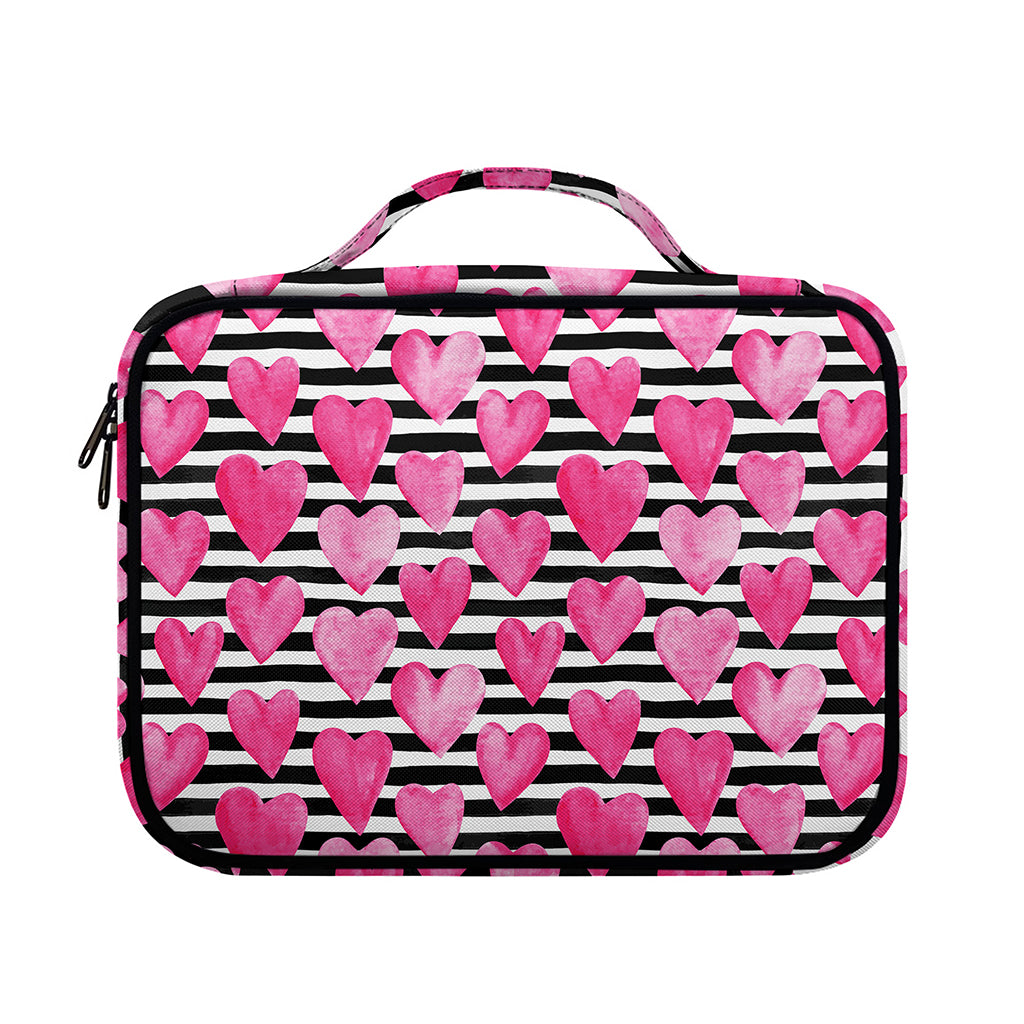 Black And White Striped Heart Print Briefcase Bible Bag