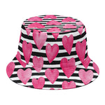 Black And White Striped Heart Print Bucket Hat