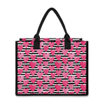 Black And White Striped Heart Print Canvas Tote Bag