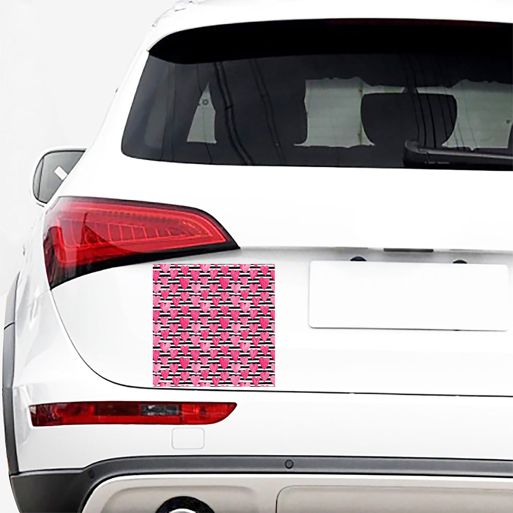 Black And White Striped Heart Print Car Sticker