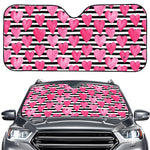 Black And White Striped Heart Print Car Windshield Sun Shade