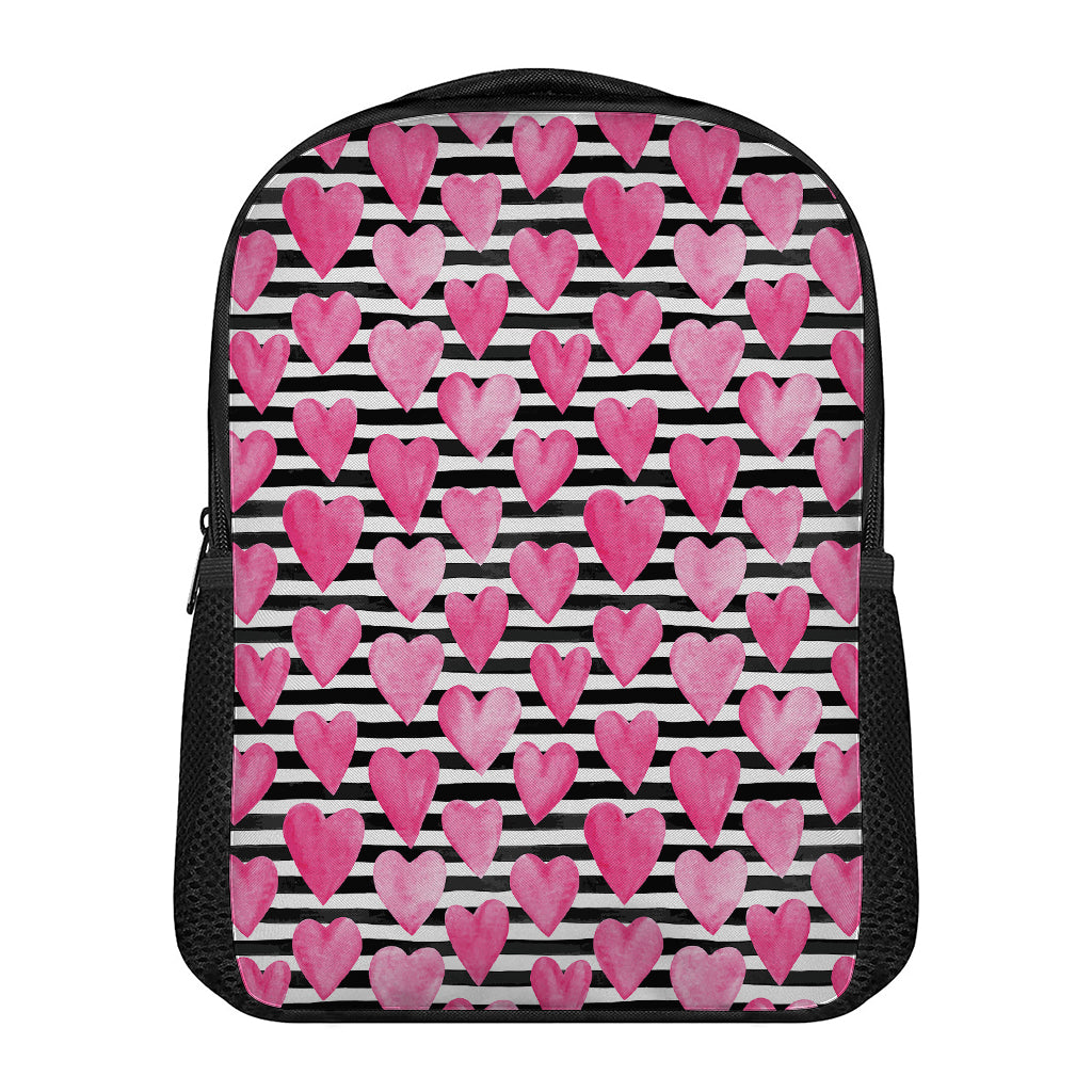 Black And White Striped Heart Print Casual Backpack