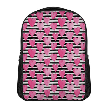 Black And White Striped Heart Print Casual Backpack