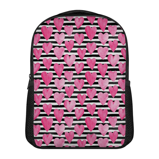 Black And White Striped Heart Print Casual Backpack
