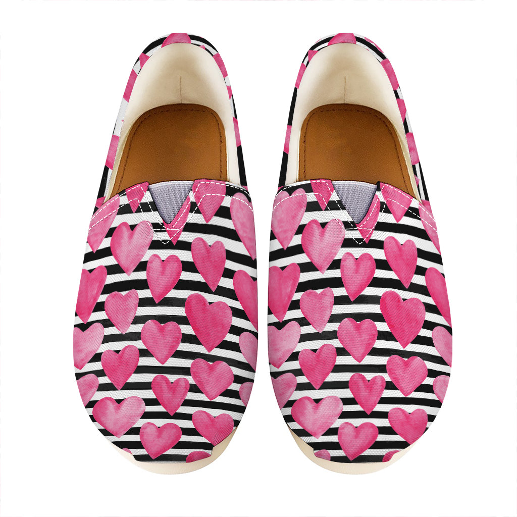 Black And White Striped Heart Print Casual Shoes