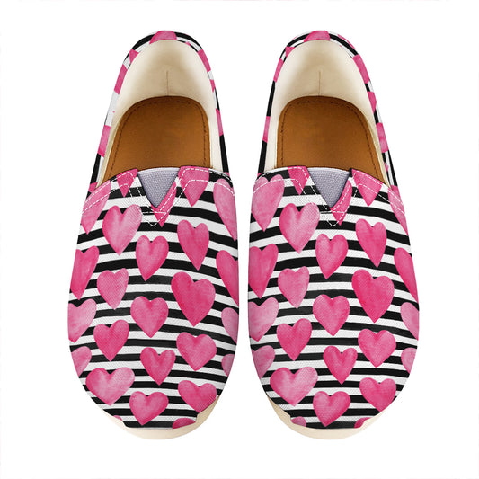 Black And White Striped Heart Print Casual Shoes