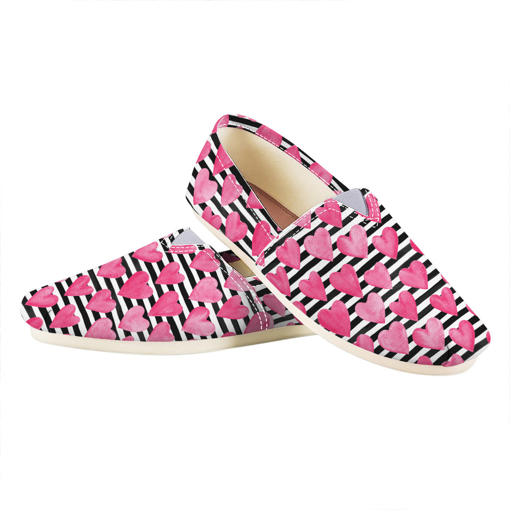 Black And White Striped Heart Print Casual Shoes