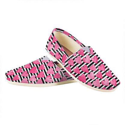 Black And White Striped Heart Print Casual Shoes