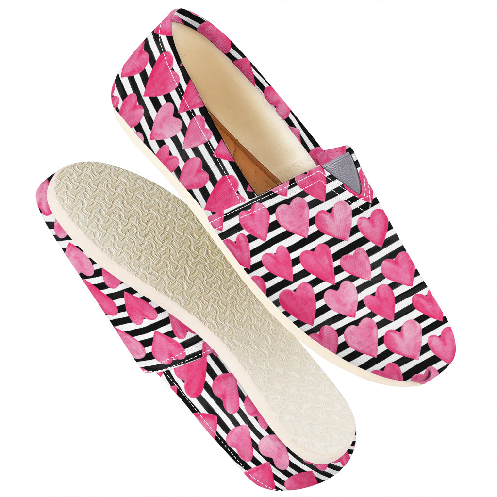 Black And White Striped Heart Print Casual Shoes