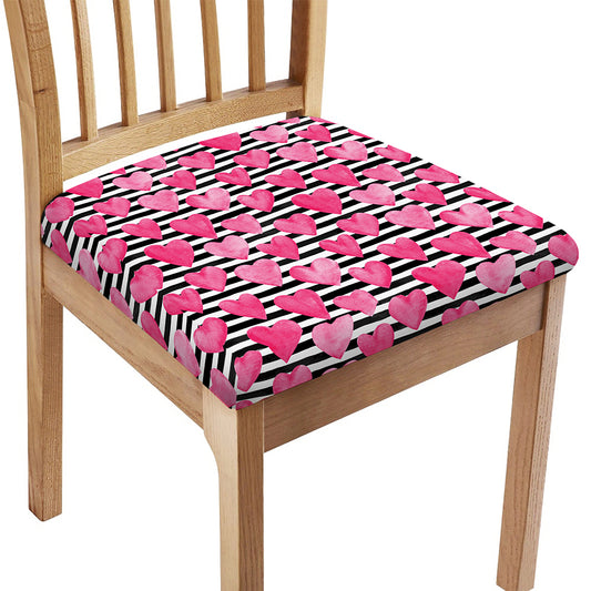 Black And White Striped Heart Print Chair Cushion Cover