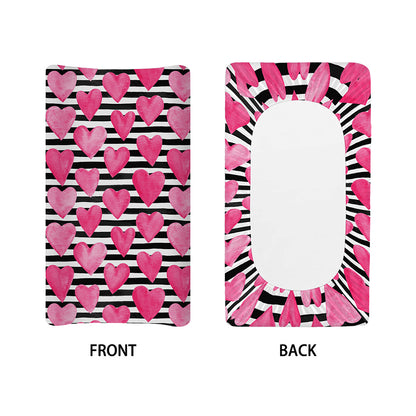 Black And White Striped Heart Print Changing Pad Cover