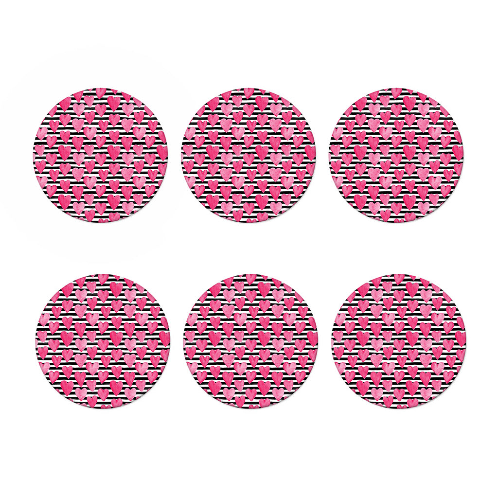 Black And White Striped Heart Print Coaster Set