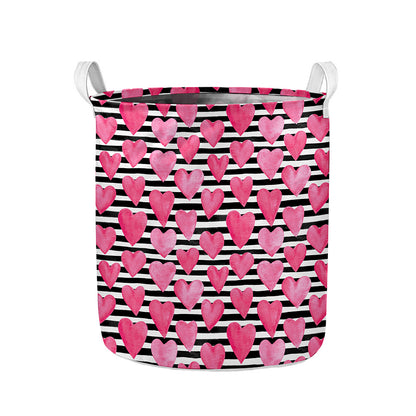 Black And White Striped Heart Print Collapsible Laundry Basket