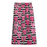 Black And White Striped Heart Print Cotton Front Slit Maxi Skirt