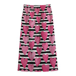 Black And White Striped Heart Print Cotton Front Slit Maxi Skirt