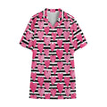 Black And White Striped Heart Print Cotton Hawaiian Shirt