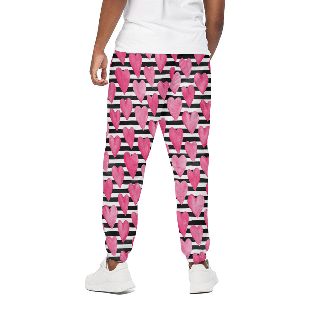 Black And White Striped Heart Print Cotton Pants
