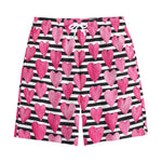 Black And White Striped Heart Print Cotton Shorts