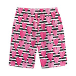 Black And White Striped Heart Print Cotton Shorts