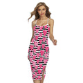 Black And White Striped Heart Print Cross Back Cami Dress