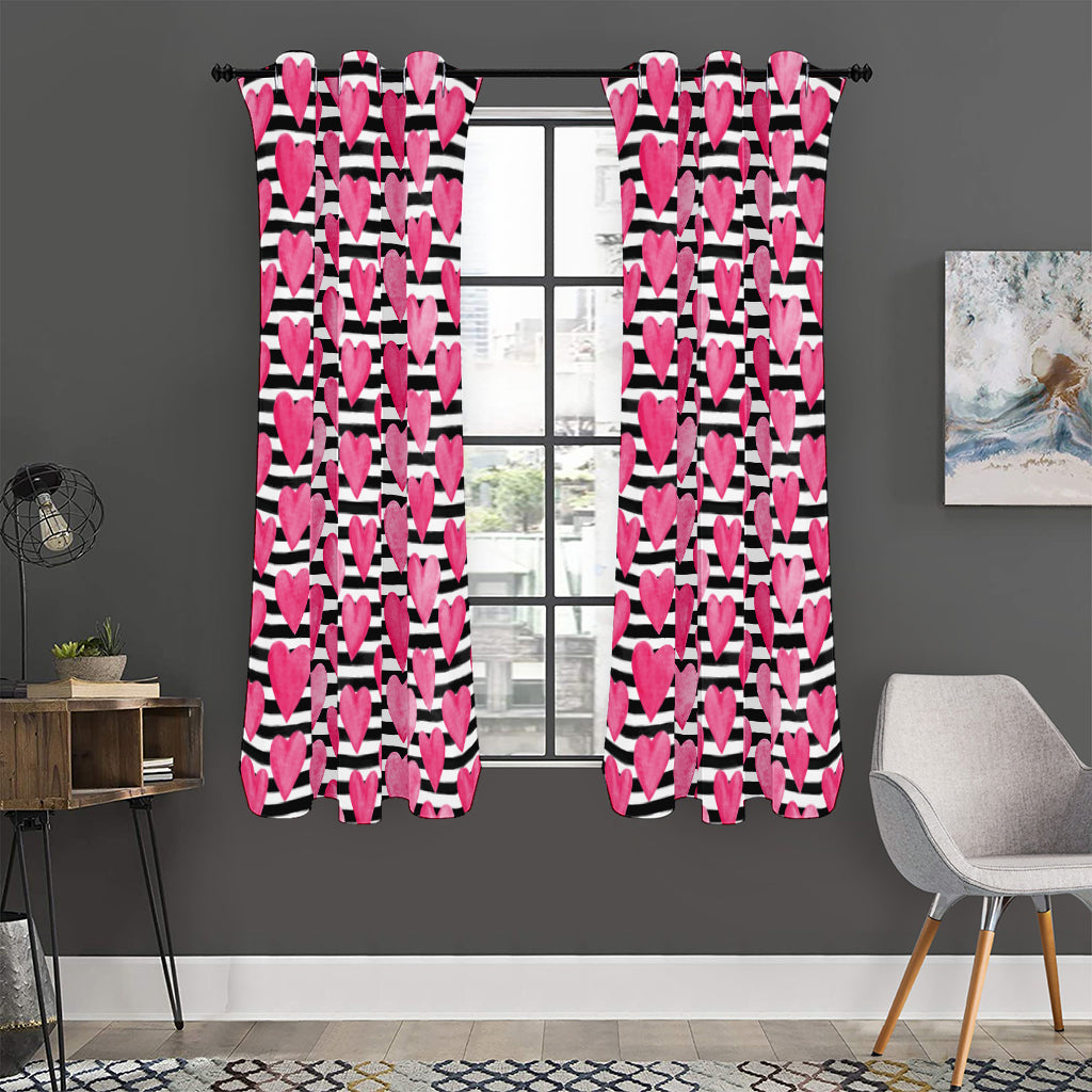 Black And White Striped Heart Print Curtain