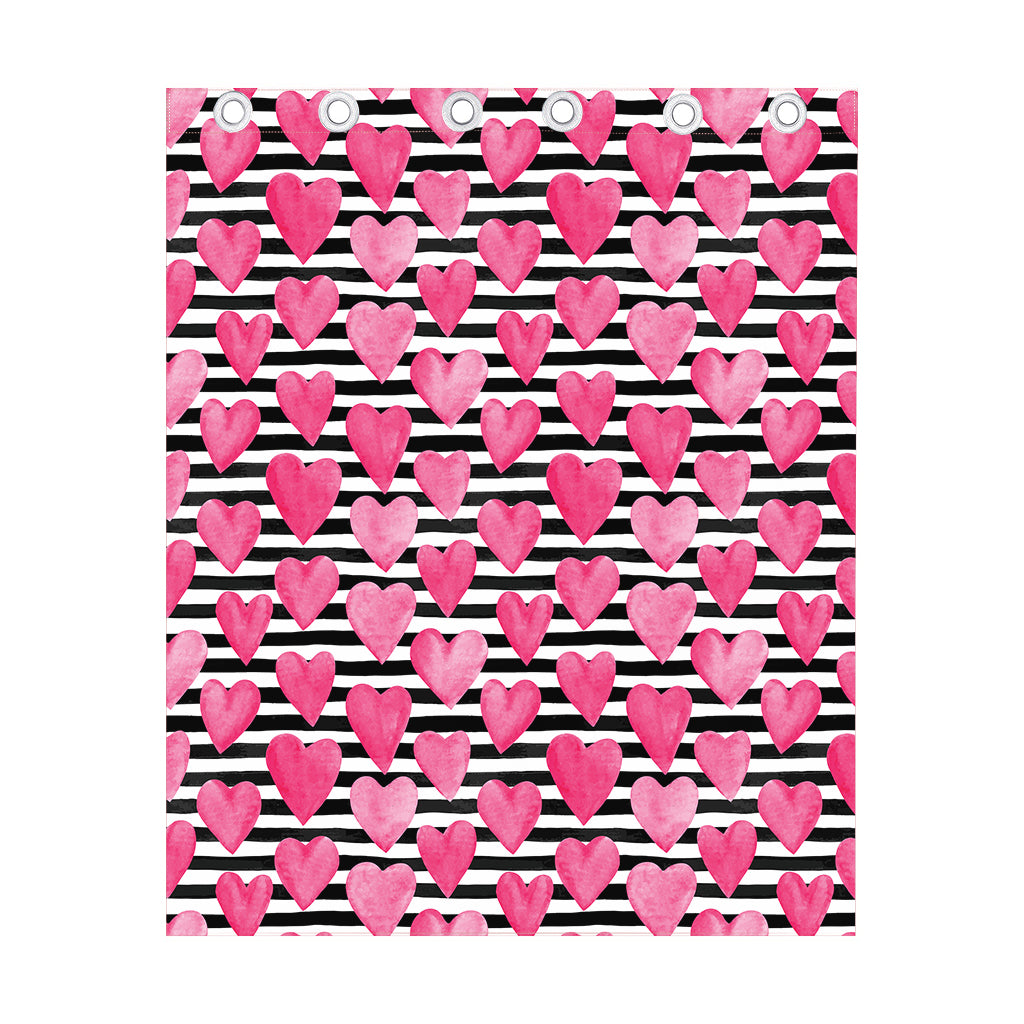 Black And White Striped Heart Print Curtain