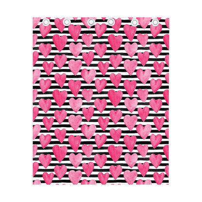 Black And White Striped Heart Print Curtain