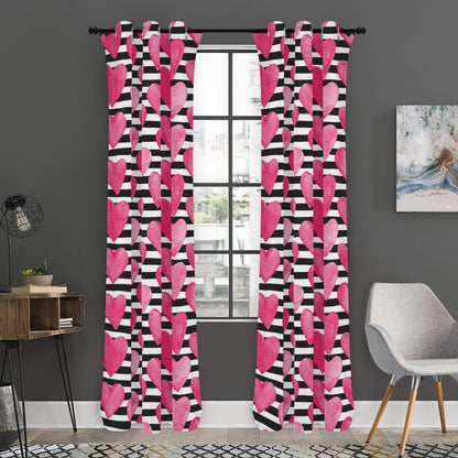 Black And White Striped Heart Print Curtain