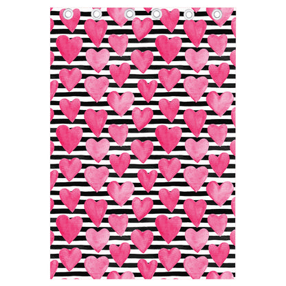 Black And White Striped Heart Print Curtain
