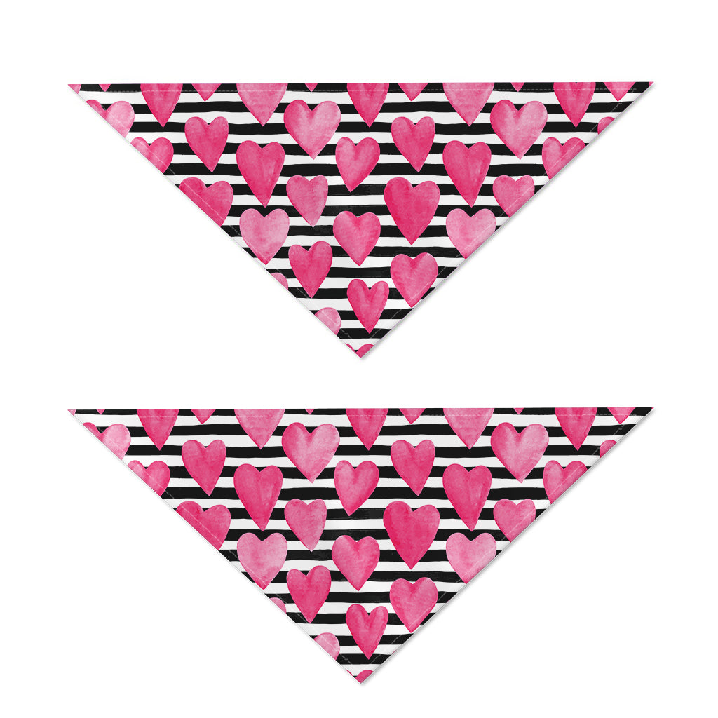 Black And White Striped Heart Print Dog Bandana