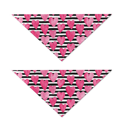 Black And White Striped Heart Print Dog Bandana