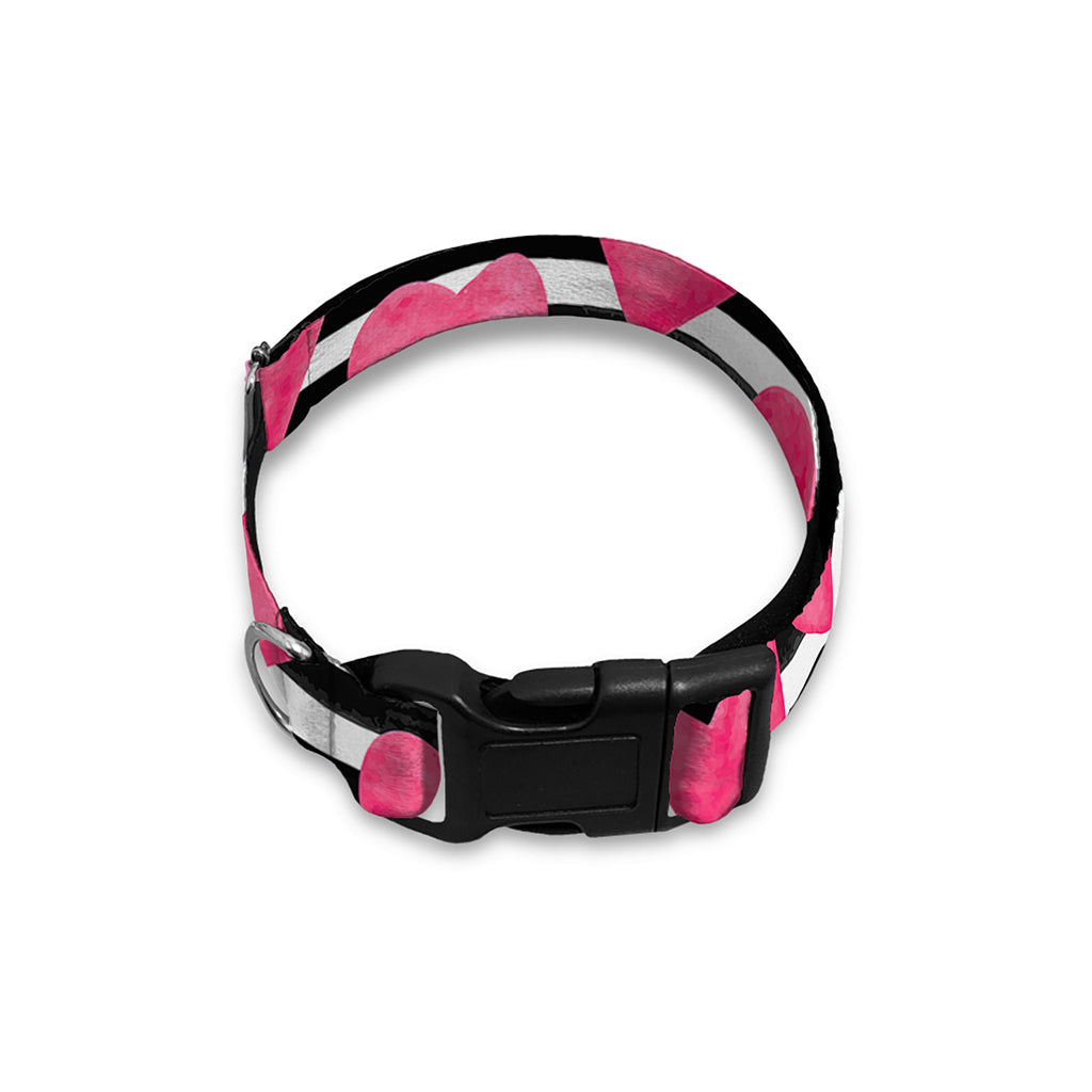 Black And White Striped Heart Print Dog Collar