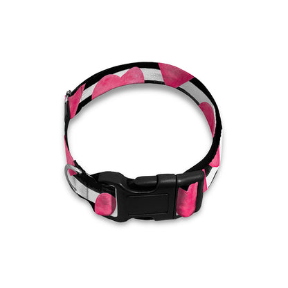 Black And White Striped Heart Print Dog Collar