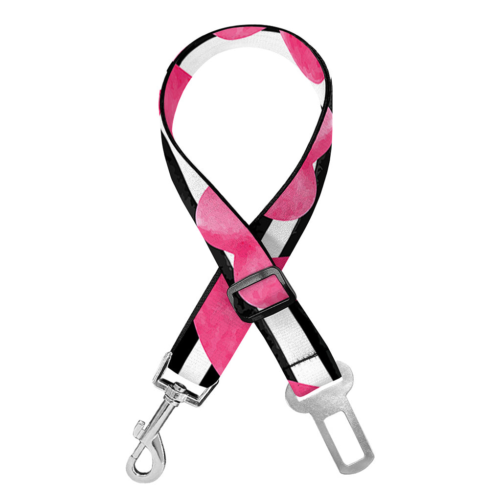 Black And White Striped Heart Print Dog Seat Belt