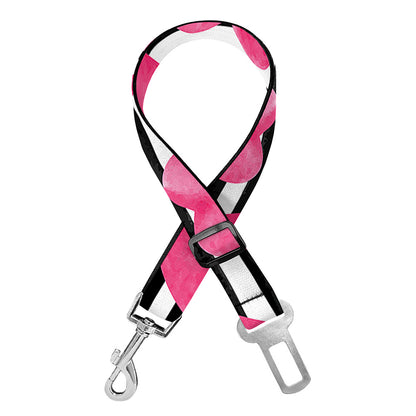 Black And White Striped Heart Print Dog Seat Belt