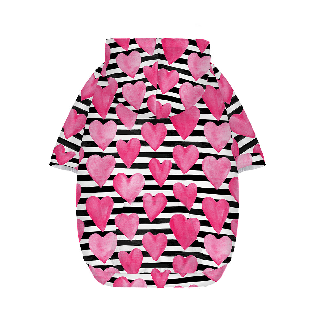 Black And White Striped Heart Print Dog Zip Up Hoodie