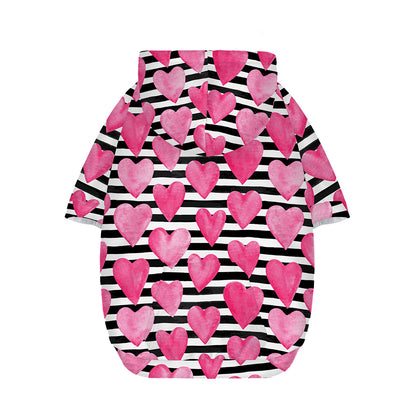 Black And White Striped Heart Print Dog Zip Up Hoodie