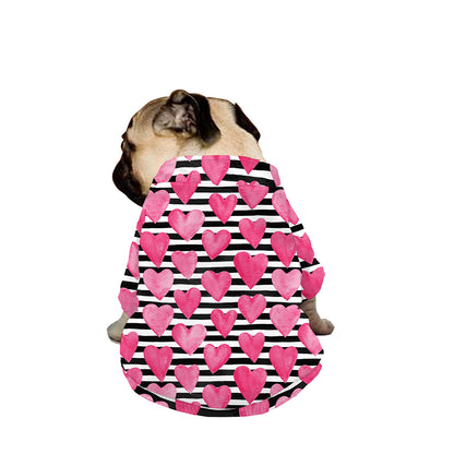Black And White Striped Heart Print Dog Zip Up Jacket