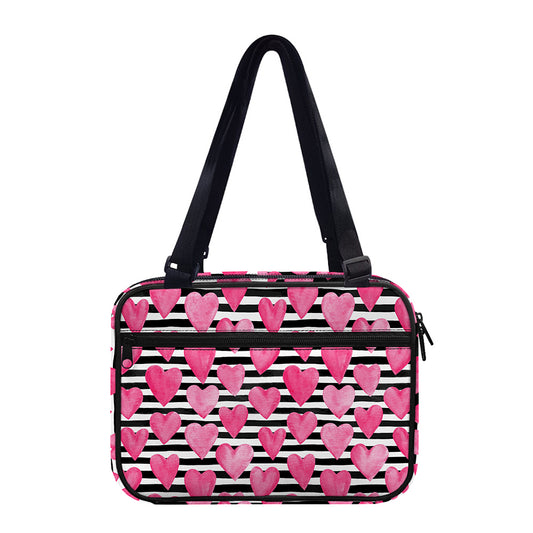 Black And White Striped Heart Print Double Strap Bible Bag