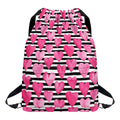 Black And White Striped Heart Print Drawstring Backpack
