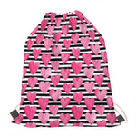 Black And White Striped Heart Print Drawstring Bag