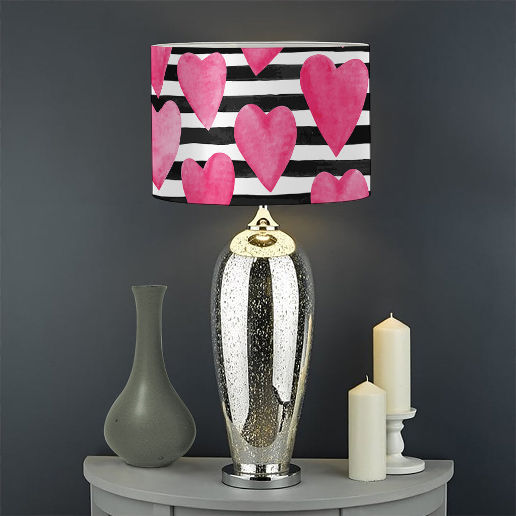 Black And White Striped Heart Print Drum Lamp Shade