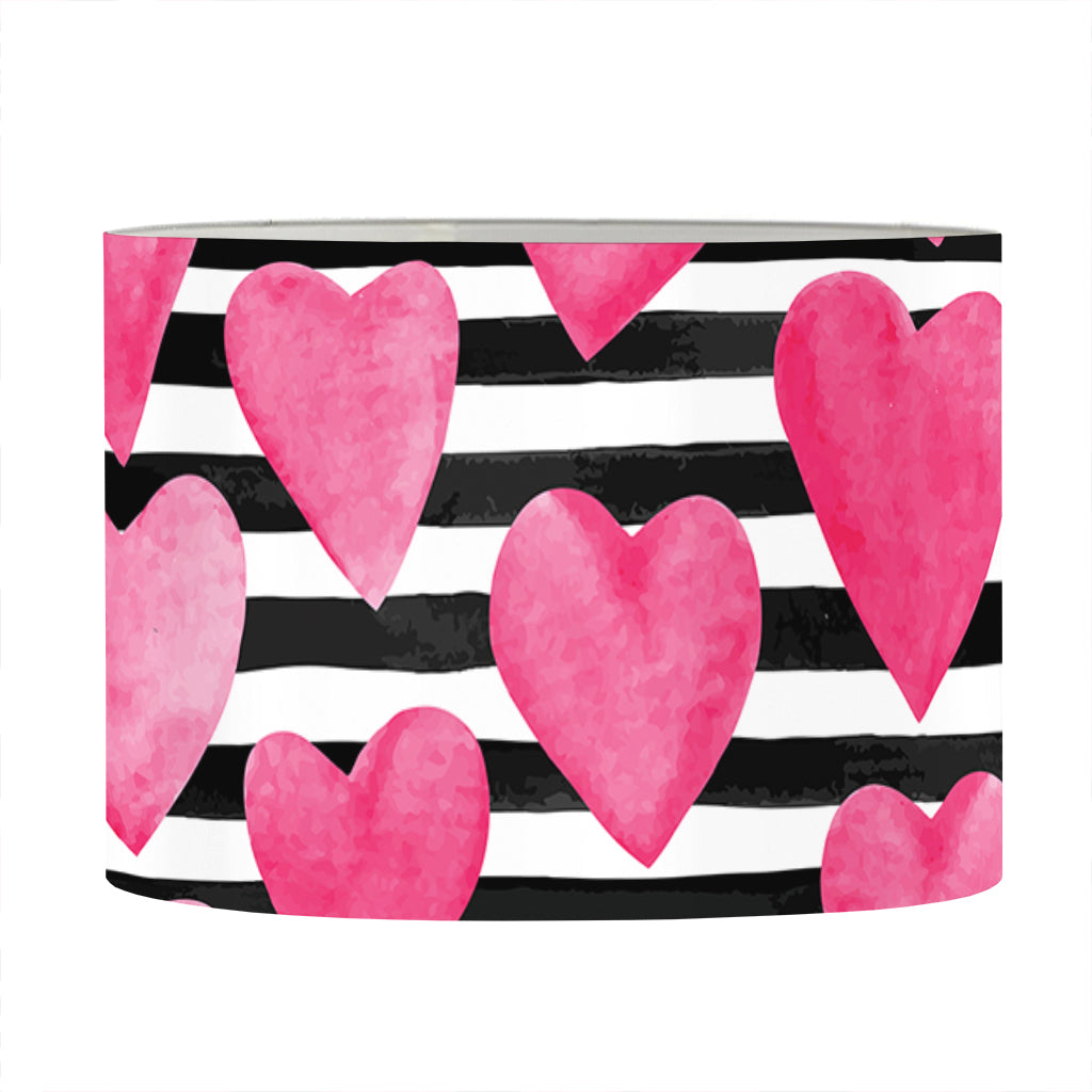 Black And White Striped Heart Print Drum Lamp Shade