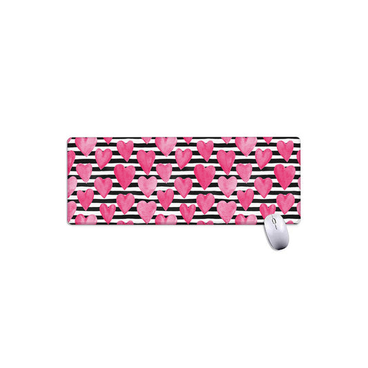 Black And White Striped Heart Print Extended Mouse Pad