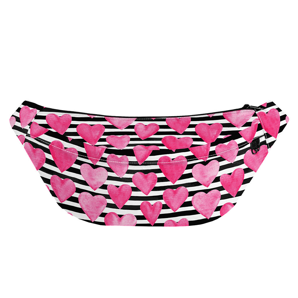 Black And White Striped Heart Print Fanny Pack